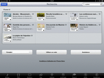 Exemple d’une requête exercée dans l’application iTunes d’un iPad