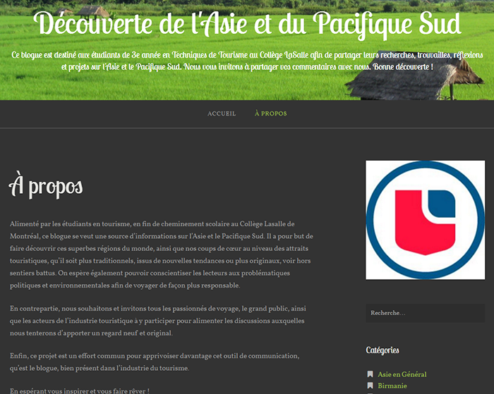 Capture d'écran du blogue des étudiants francophones