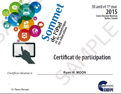 A certificate of participation was sent to attendees after the iPad Summit