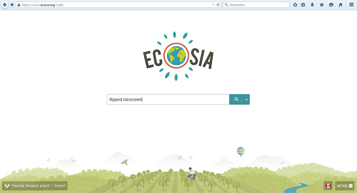 Home page of the Ecosia search engine