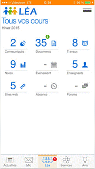 Interface de l'application Omnivox Mobile