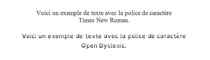 Comparaison entre la police Times New Roman et Open Dyslexic