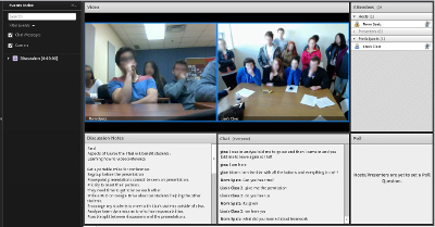 The interface during a meeting. This image is from the final evaluation meeting where groups were larger than usual. Faces have been blurred to protect confidentiality
