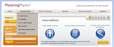 Screenshot of Mastering Physics' website