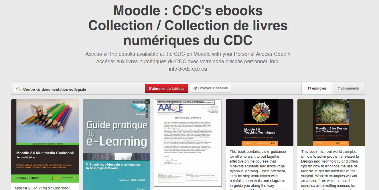 Un aperçu de la page Pinterest du CDC sur le thème de Moodle