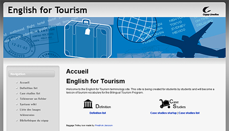 Page d'accueil du site wiki du cours English for Tourism