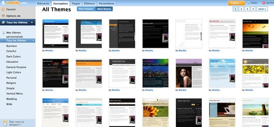 Plus d'une centaines de thèmes sont disponible sur Weebly