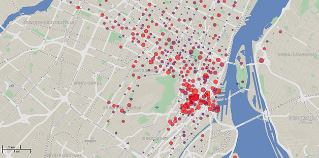 Visualisation en temps réel du réseau de bicyclettes publiques Bixi à Montréal