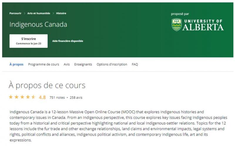 Indigenous Canada is a 12-lesson Massive Open Online Course (MOOC)